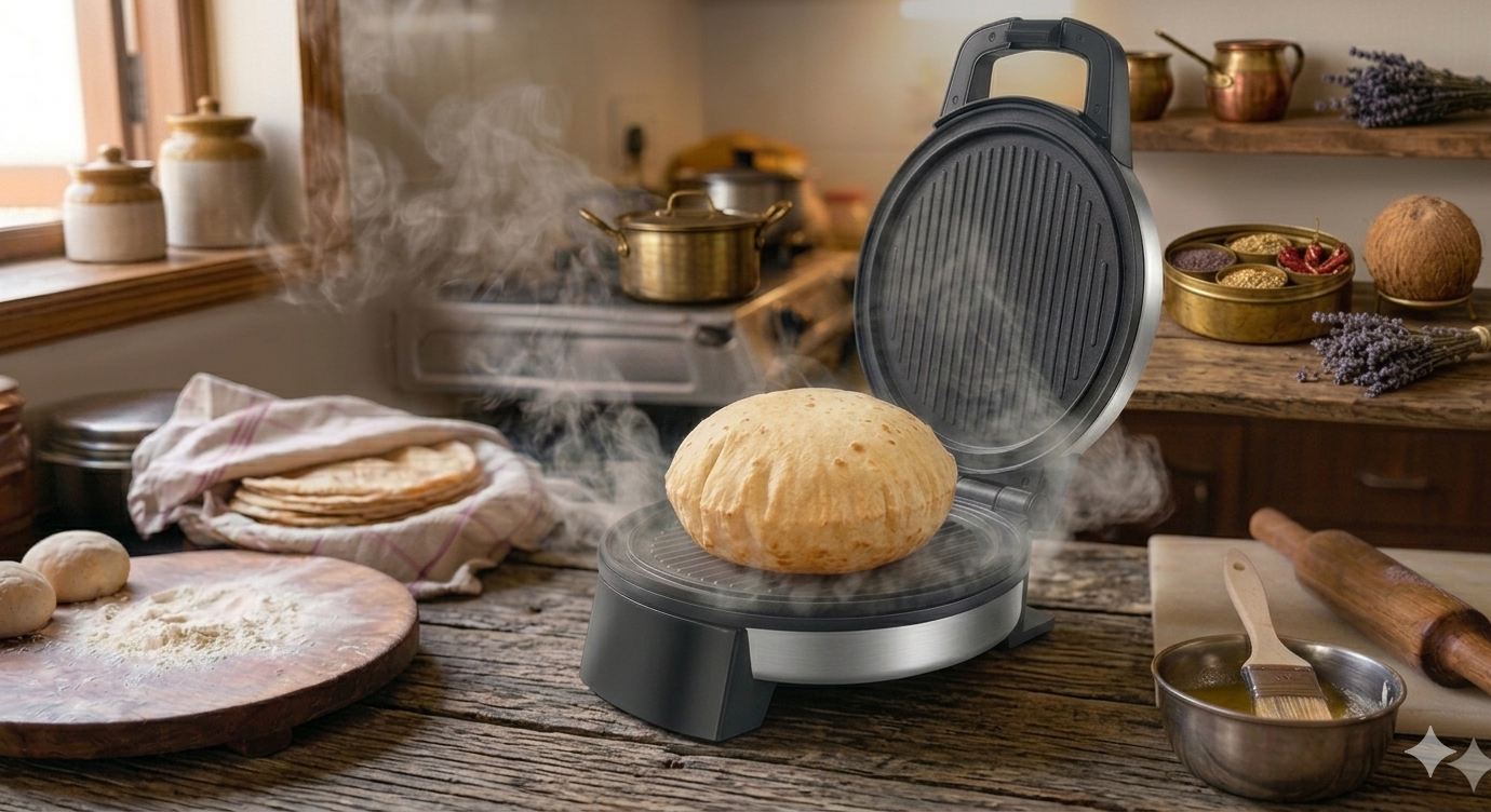 Making rotis in a roti maker
